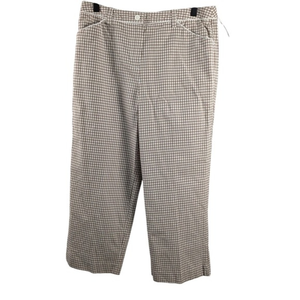 Talbots Womens Gingham Cotton Blend Crop Pants sz 8P NWT Brown Stretch Preppy